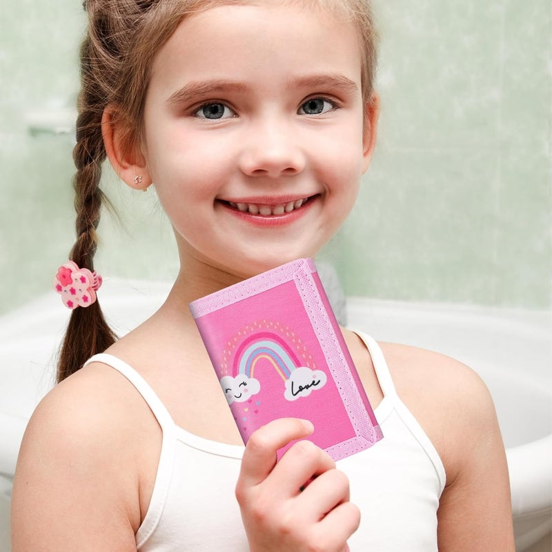 Jonyee Kids Wallet for Boys Girls 3-14, RFID Trifold Novelty Wallet with Zipper and Key Chain, Outdoor Purse with Coin Pocket and ID Window, Card Holders for Toddler Children Gifts -Rainbow - Image 3